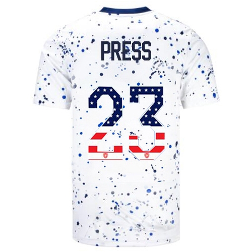 USA Christen Press 2023 White Men's Soccer Jersey Independence Day