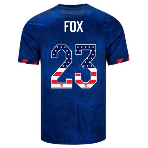 USA Emily Fox 2023 Blue Men's Soccer Jersey Independence Day